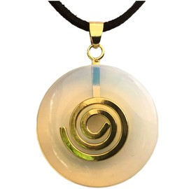 Steinfixx® - Premium opal glass donut optional as a necklace with silver or gold pendant and 80 cm leather cord | healing stone | gemstone | chakra stone, Crystal Gemstone Crystal gemstone Opal glass,