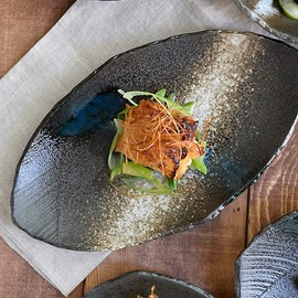 Tableware East ks-011 Japanese Tableware, Long Plate, Deformed Rhombic Shape, Black Sea