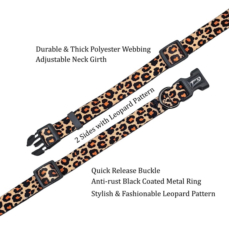 Olahibi Dog Collar Leash Set, Leopard Pattern, Polyester Material, Adjustable