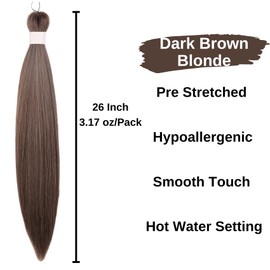 Dark Brown Blonde Braiding Hair Pre Stretched Color 4/30/613 Prestretched Hypoallergenic Braiding Hair Extensions Synthetic Knotless Box Braids Itch Free Yaki Texture 26 Inch (3 Packs)
