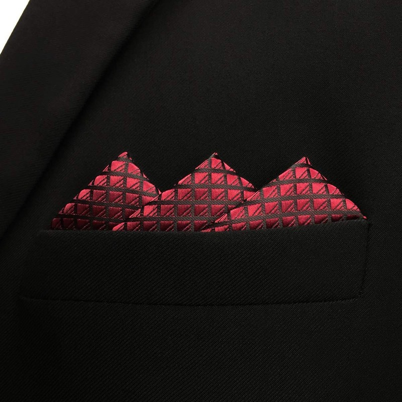 shlax&wing Men's Pocket Square Handkerchief Plaids Red Maroon Burgundy 12.6"