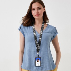 Lukasuo Lanyards for Id Badges Set, Teacher Lanyard with Colorful Badge Holder for Keys,Cute Key Lanyard for Women,Men,ID Card Holder for Office, School, Travel. (Black Peony)