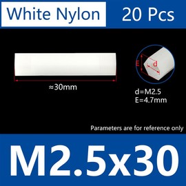 MOOPW Nylon Standoffs Screws Double Through Female Threaded Insulation Plastic Studs Hollow Hex Spacer Standoffs PCB Motherboard Pillar M2.5 x 30mm 20 Pcs