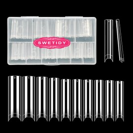 SWETIDY 500Pcs No C Curve XXL Square Nail Tips-SWETIDY Clear Acrylic Fake Nails Tapered Square Shape Nail Tips Flattened Half Cover False French Nails for Nail Tech Salons and DIY Nail Art