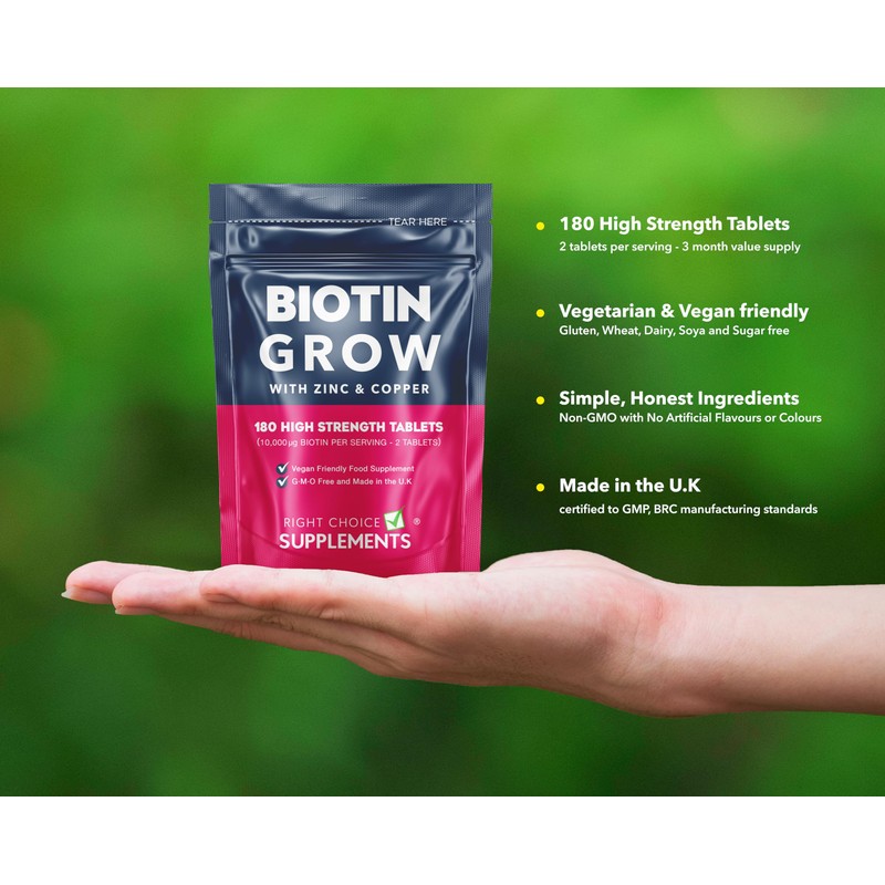 Biotin Hair Growth Supplement - 180 Tablets Enhanced with Zinc