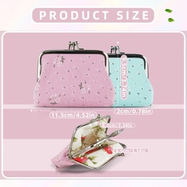 AdiStylinno 2 PCS Coin Purses, Cute Flower Print Change Purse Coin Pouch for Women with Double Compartments, Mini Wallet Coin Bag with Kiss Clasp (Blue & Pink)