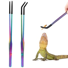 OLIISS Stainless Steel Reptile Feeding Tongs with Rubber Tip - 10.6" Straight & Curved Tweezers for Aquariums & Crafts - Feeder Tools for Bearded Dragons & Lizards - Terrarium Tank Supplies - 2 Pack