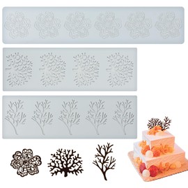 Silikon Backform Kuchen Deko Form - 3D Blättrige Zweige Kuchendekoration Schokolade Silikonform Torten Backkuchen Werkzeugzubehör Gebäck-Prägeform Cupcake Süßigkeiten(3pcs Verschiedene Muster)