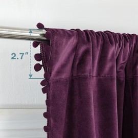 YURIHOME Pom Pom Velvet Curtains 120 Inches for Bedroom, Purple Velvet Curtains- Thermal Insulated Room Darkening Sun Blocking Rod Pocket Window Drapes for Living Room, 2 Panels, 52 x 120 Inches