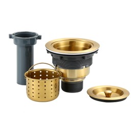 OUGOO 3-1/2-inch Gold Kitchen Sink Drain, Stainless Steel Removable Deep Basket Strainer, Tailpiece Included