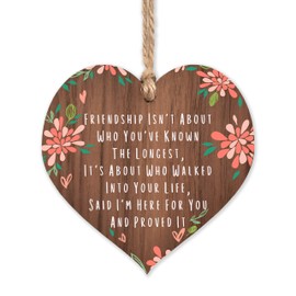 Friendship is not about who you've known the longest | best friends wooden hanging heart | sentimental inspirational gift for cheer up women | friendship present uk | her girls