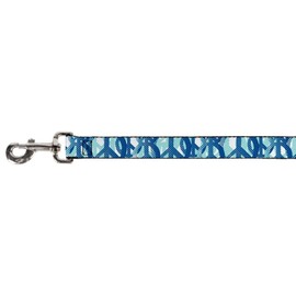 Buckle-Down Pet Leash - Peace Dots White/Blue - 6 Feet Long - 1" Wide