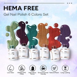 Nicedeco Hema Free Cruelty Free Vegan Cat Eye Gel Nail Polish, High Gloss Long Lasting Soak Off LED U V Gel Polish 6 Colors Set 43