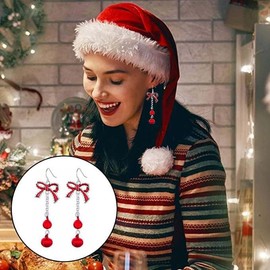 4/6Pairs Christmas Earring Dangle for Women Christmas Tree Bow Jingle Bell Deer Earrings Xmas Holiday Jewelry Gift (B:6 Pairs)