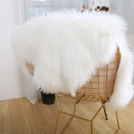 jiele Imitation Lambskin Rug 60 x 90 cm Imitation Lambskin Rug Artificial Fur Wool Bed Rug Sofa Mat (White)
