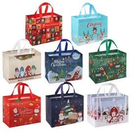 PARTTELY 8 Pack Christmas Gift Bags, Reusable Medium Size Christmas Bags for Gifts with Handles, Non-Woven Fabric Holiday Gift Bags Bulk for Xmas Gifts Wrapping Shopping Party 12.6"×9.8"×6.7"