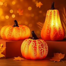 Autumn Decoration Pumpkin Decoration, Pack of 3 Autumn Decoration Pumpkin Lantern, Decorative LED Pumpkin Lamp, Pumpkin Lantern Illuminated, Autumn Decoration Table Decoration, Autumn Decoration Light