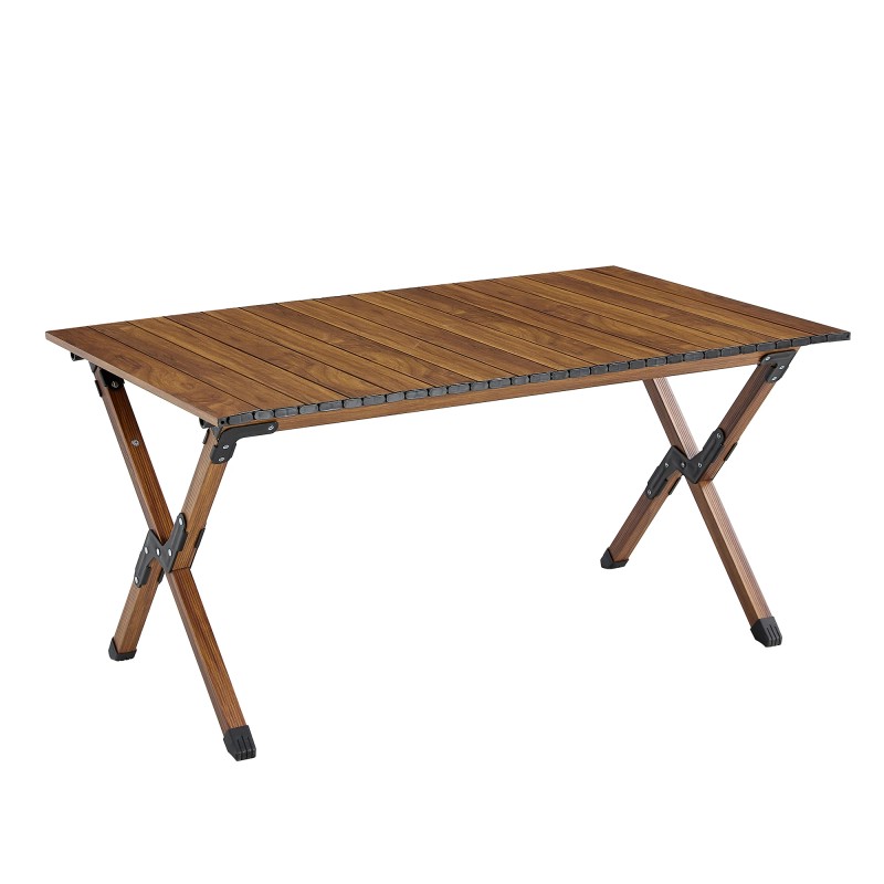 Durable Folding Aluminum Alloy Roll-up Rectangular Outdoor Tablecolor: Brown, size: