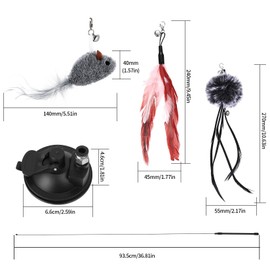 2 Pcs Cat Toys, Cat Interactive Toys for Indoor Cats, Cat Feather Toys, Cat Fishing Rod Toys, Cat Wand Toys Interactive Stimulating for Cats Kitten, with Suction Cup + 3 Refill Flying Cat Bird Toys