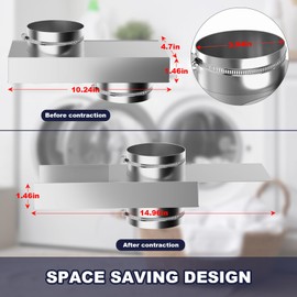 Adjustable 0-5'' Dryer Vent Periscope Kit for Dryer, 84049 Telescoping Vent Dryer Vent Connector Duct Hose for Tight Space with 2 Clamps and Aluminum Foil Tape