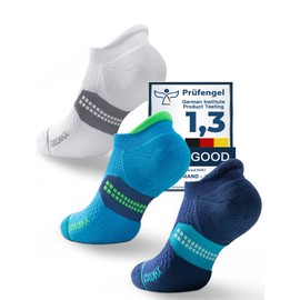 Juclise Bamboo Compression Socks for Running Invisible Coolmax Padded Blisters for Sports, Glacier White+Cobalt Blue+Azure Blue, 35 - 38