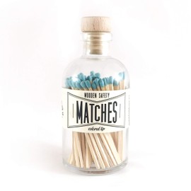 Vintage Apothecary Matches Teal, decorative glass jar with striker, wooden cork top, candle matches, matchsticks, home decor gift