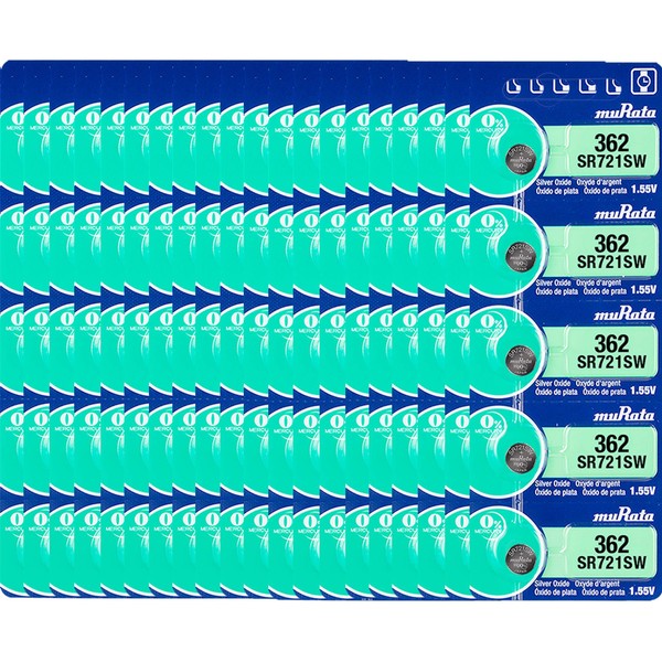 Murata 362 Battery SR721SW 1.55V Silver Oxide Watch Button Cell (100 Batteries)