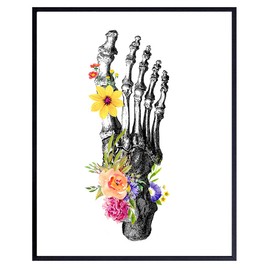 Human Foot Anatomy Medical Wall Art for Doctor Office, Podiatrist, Orthopedic Medical Clinic, Podiatry Dr - Gothic Decor - Boho Floral Vintage Shabby Chic Skeleton - Gift for Women, Nurse, RN, CNA