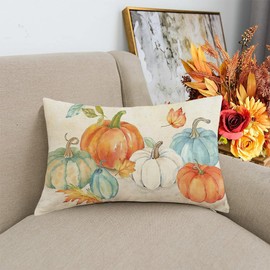 RABUSOFA Pumpkin Fall Pillow Covers,Autumn Thanksgiving Holiday Decorative Throw Pillow Covers,Outdoor Maple Leaf Fall Decor Cushion Covers for Home Sofa Couch Living Room Orange 12x20 Inch/30x50 cm