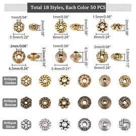 PandaHall Elite - Lot of 900 Pieces Spacer Beads Zinc Alloy Spacer Beads for Jewellery Making, Mixed Colour, 5.5 ~ 6.5 x 2 ~ 7.5 mm, Hole: 1 ~ 2 mm