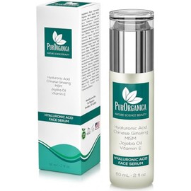 PurOrganica Hyaluronic Acid Serum for Face - Double-Size 2 Fl Oz (60 mL) Hydrating Facial Serum - Visibly Plumps & Smooths for Dewy Glow - Lightweight