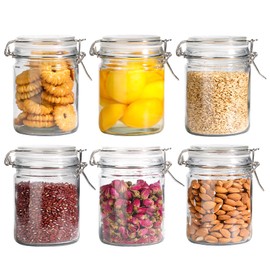 ComSaf Airtight Glass Canister with Lid Set of 6, 25oz Food Storage Jar, Mason Jars, Storage Container with Seal Wire Clamp Fastening for Kitchen Fermenting Preserving Canning Pasta Flour Cereal