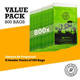 ALAGPRO® 800 Pull-Strap Dog Waste Station Refill Header Bags - Fit Any Pet Waste Header Stations - 45% Thicker than Competitor Bags - 8 Headers of 100 Bags for Backyard, Parks & HOA's