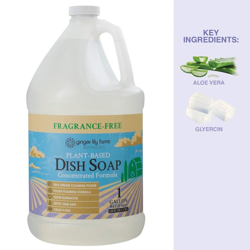 Ginger Lily Farms Botanicals Plant-Based Liquid Dish Soap, Concentrated Formula