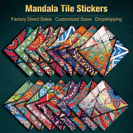 16 Pcs (6x6 in) Mandala Style Decorative Tile Stickers, Peel and Stick Self Adhesive Removable Tiles Backsplash Waterproof Kitchen Bathroom Furniture Staircase Home Decor Wall Sticker (MZ-274)