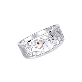 925 Sterling Silver Good Luck Charm Ring with Elephant, Horse Shoe, Owl, 7, 4 Leaf Clover and Guardian Eye Rhodium Plated (6)