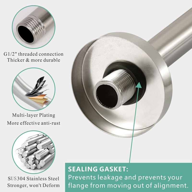 Voolan Shower Arm with Flange, Ceiling Mounted Fixed Shower Pipe,