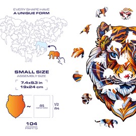 UNIDRAGON Original Wooden Jigsaw Puzzles - Lovely Tiger, 104 Pieces, Small 7.4 x 9.3 inches, Beautiful Gift Package, Unique Shape Best Gift for Adults