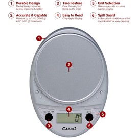 Escali Primo Bakers Bundle - P115C Digital Kitchen Scale, Chrome, 11 Pound Capacity, DH1 Digital Thermometer, Black, and DR7 Digital Timer for Cooking and Baking