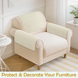 Madelegano Couch Arm Covers, Waterproof Armrest Cover for Sofa, Loveseat, Armchair, Non-Slip Recliner Arm Cover, Sofa Arm Covers, Headrest Cover, Arm Chair Covers Set of 2 (Beige, 24"×20")