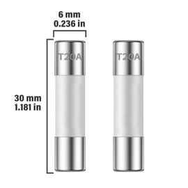 ALLECIN 20A 250V 6x30MM Slow Blow Ceramic Fuses 20 Amp 250 Volt 0.24 x 1.18 Inch Time Delay Tube Fuse T20AL250V (Pack of 10Pcs)