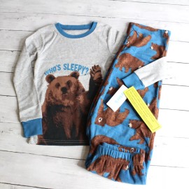 Carter's Boy's Winter 2 Pc Pajama Set Youth Size 8 Gray Blue Brown Bear
