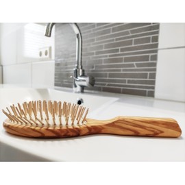 Sprengers Sustainable hair brush made of olive wood, wooden brush, comb, gentle care for shiny hair with wooden bristles