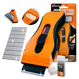 Razor Blade Scraper Tool | 18 Extra Blades, Unique Auto-Reload Mechanism, Dual Storage Compartment, Cleaning Razor scraper for Kitchen, Glass, Cooktop, Stovetop, Oven, Paint, Window, Sticker