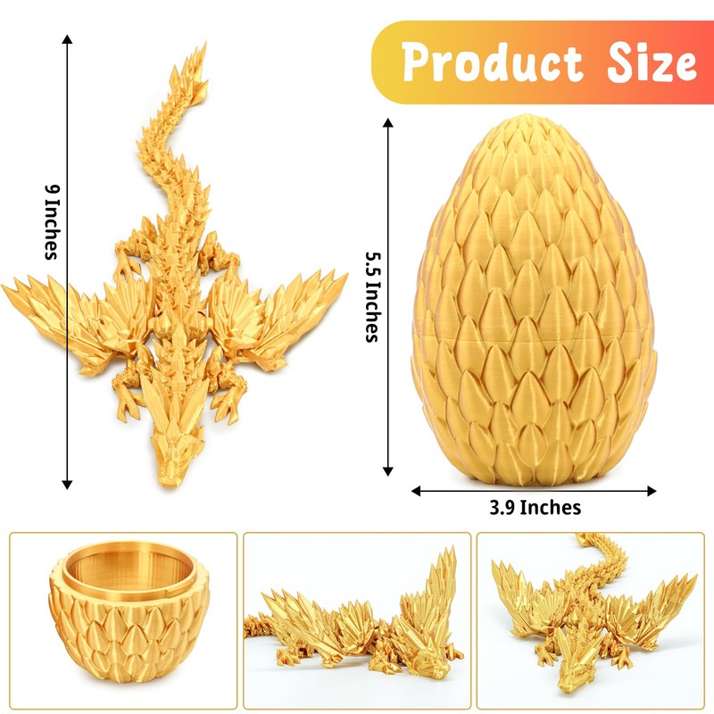 Mydhall 3D Printed Flying Dragon Egg with Articulated Dragon Inside
