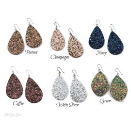 Lightweight Faux Leather Teardrop Earrings Titanium Hooks for Sensitive Ears - Deep Wine Red Glitter - Hypoallergenic
