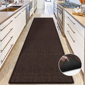 GOYLSER Jute Runner Rug Non Slip Washable, 20 ft Rubber Backed Absorbent Laundry Rugs Laundry Room Runner, Deep Brown Long Hallway Rug