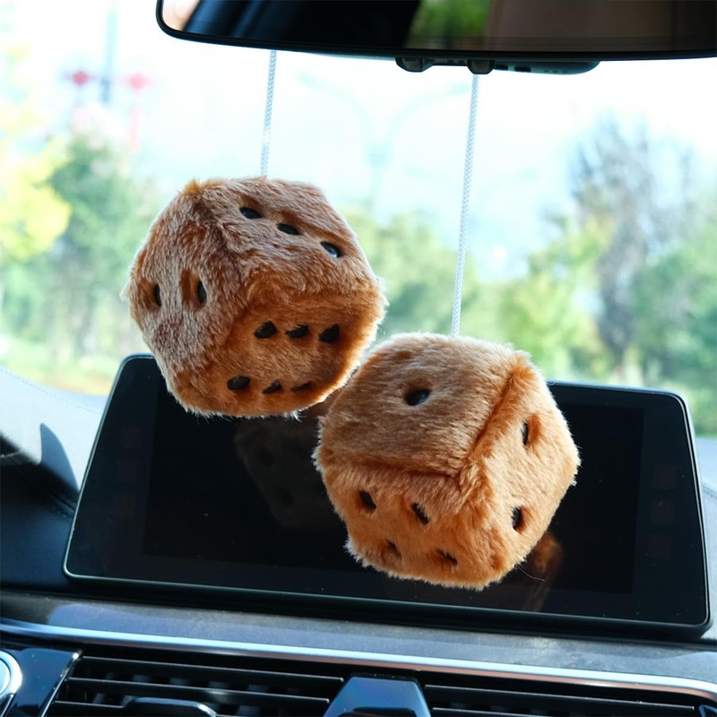 Moioee Pair of Retro Square, 3 inch Fuzzy Plush Dice