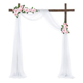 Wedding Arch Draping Fabric, 1 Panel 29''*20Ft White Chiffon Voile Curtain Wedding Arch Background curtain for Outdoor Wedding Ceremony Party Arbor Roof Ceiling Decor