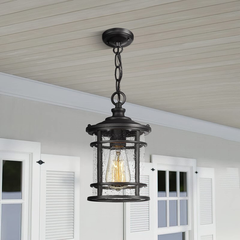 Emliviar Outdoor Hanging Pendant Light - 12 Inch Hanging Lantern